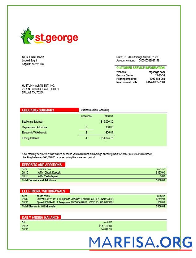 Downloadable St. George Bank organization statement Word and PDF template